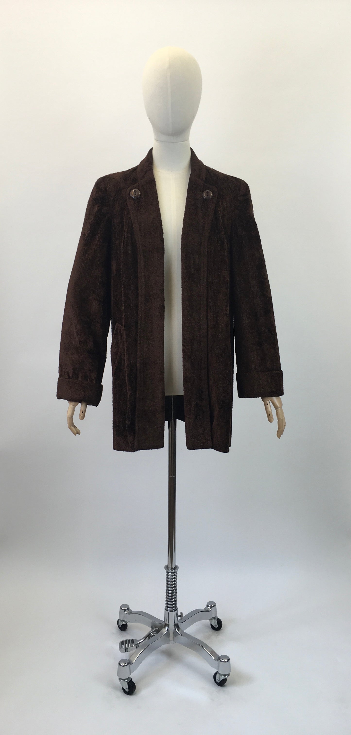 Original 1940's Stunning Chenille Velvet Swing Jacket - In A Deep Chocolate Brown