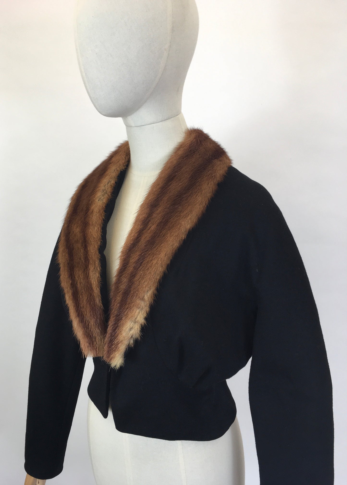 Original 1940’s Black Woollen Fitted Jacket - With Mink Trim to the Leading Edge
