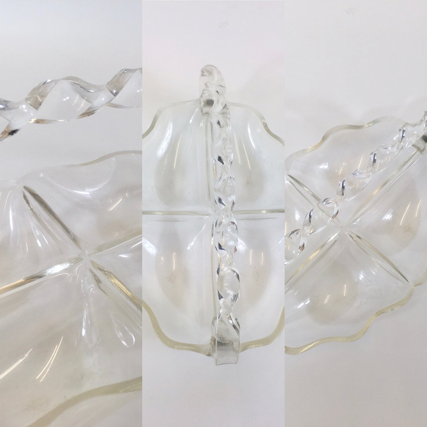 Original 1950’s Clear Lucite Compartment Tray - With Twisted Handle