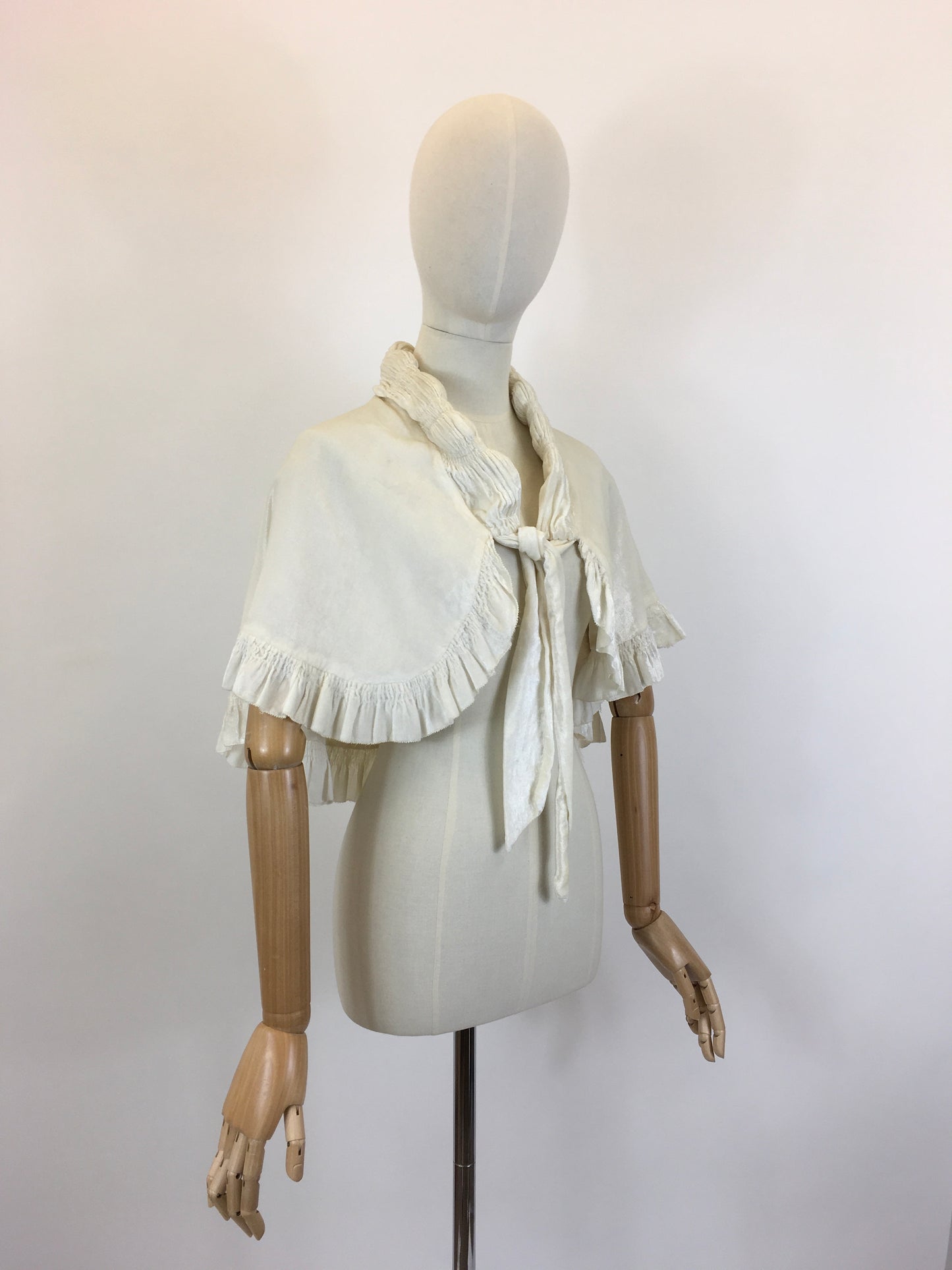 Original 1930’s Silk Velvet Caplet - In White With Exquisite Ruched Detailing