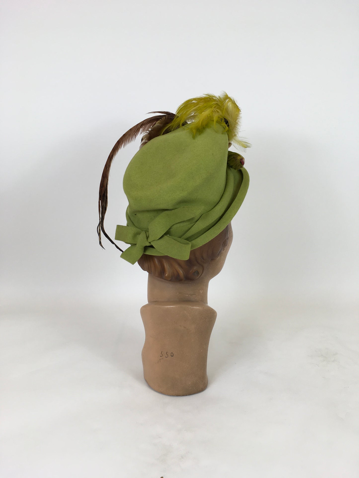 Original 1940's Sensational Chartreuse Hat - Adorned With a Bird Of Paradise