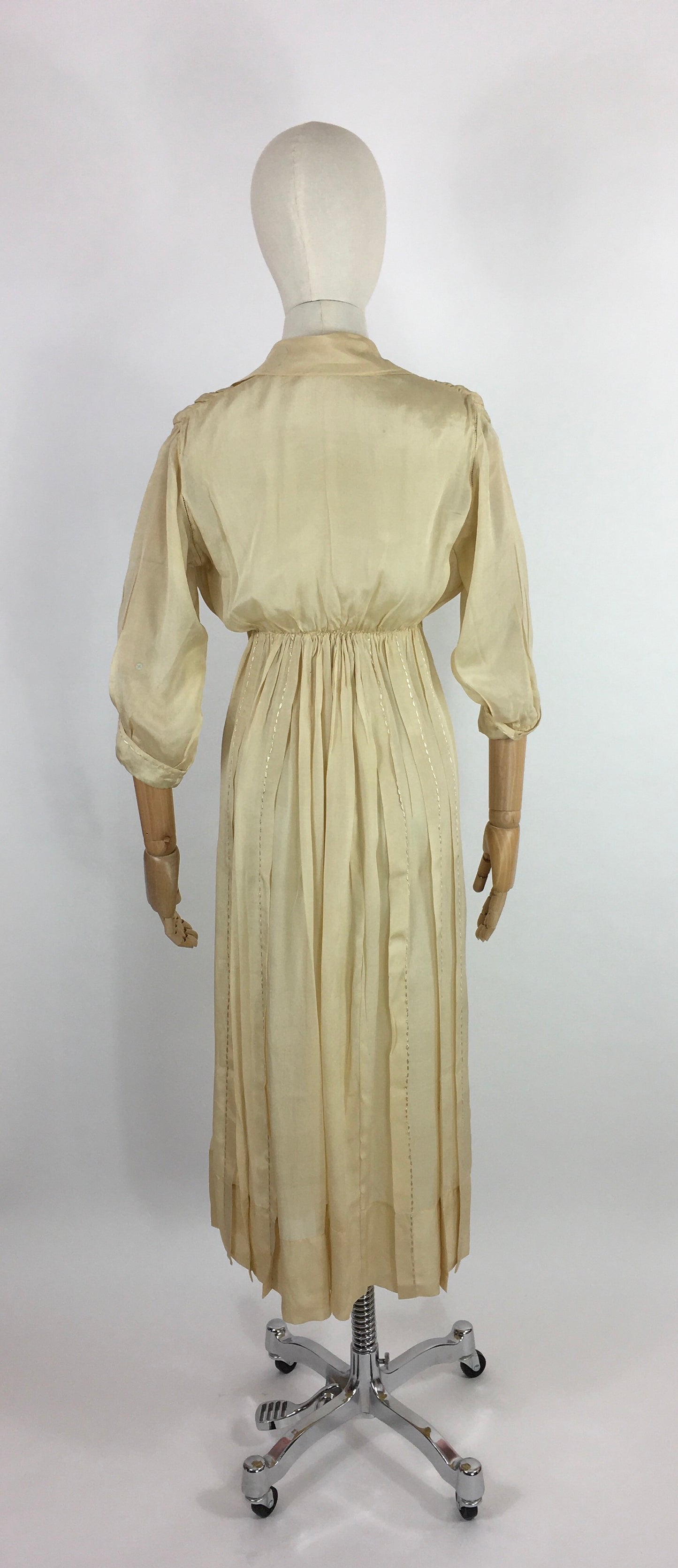 Original Early 1910’s Dress - Made from The Most Beautiful Buttermilk Cream Raw Silk with Exquisite Antique Detailing