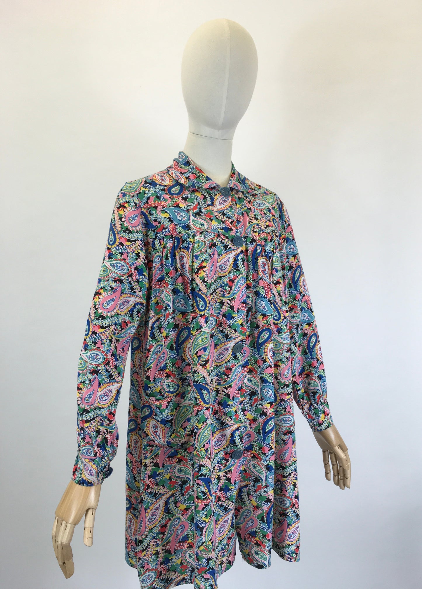 Original 1940’s CC41 Stunning Cotton Smock - In the Most Vibrant Floral & Paisley Print