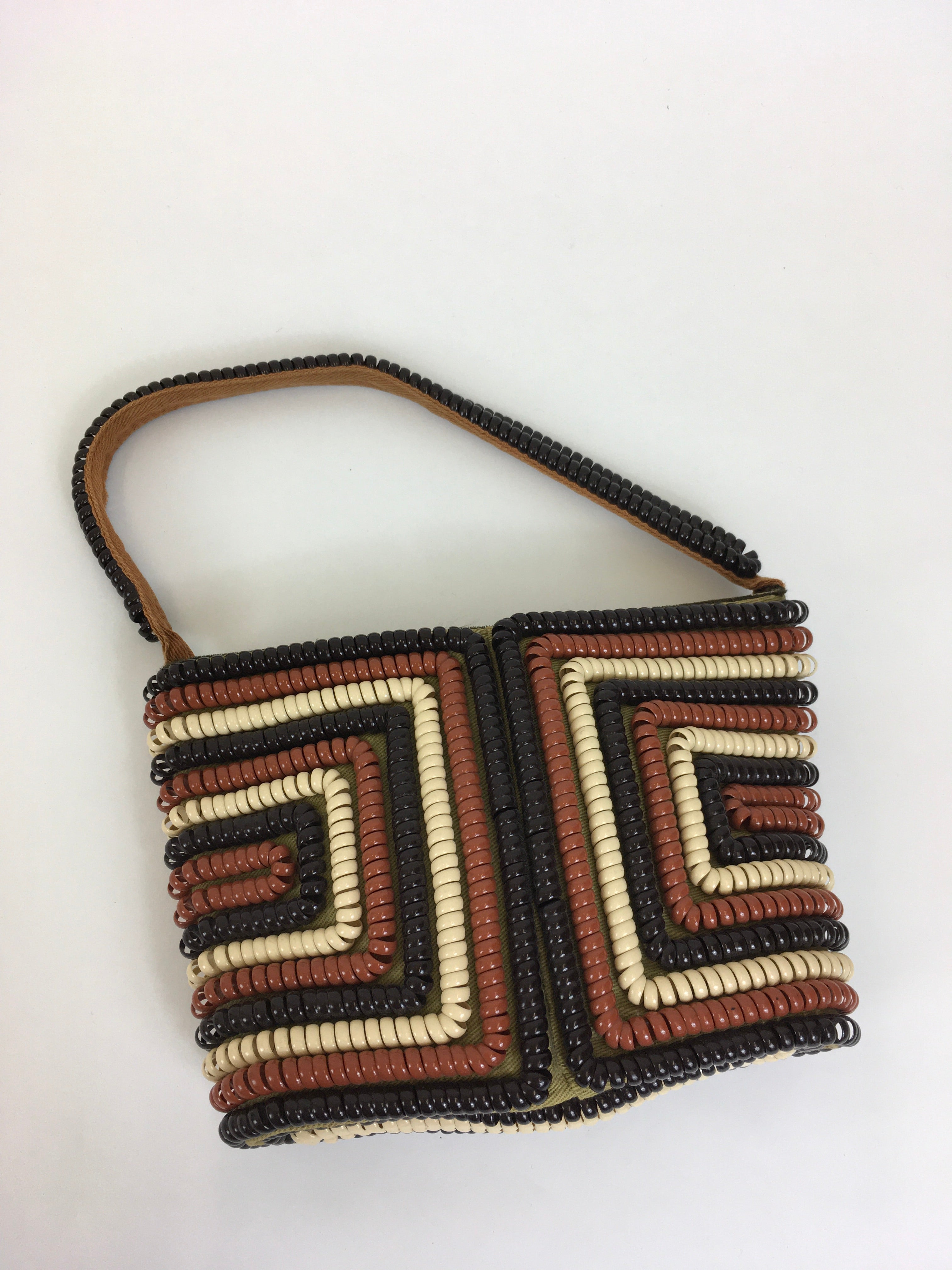 Original 1940 s Telephone Cord Handbag Tricolor In Brown Taupe Dark Brown