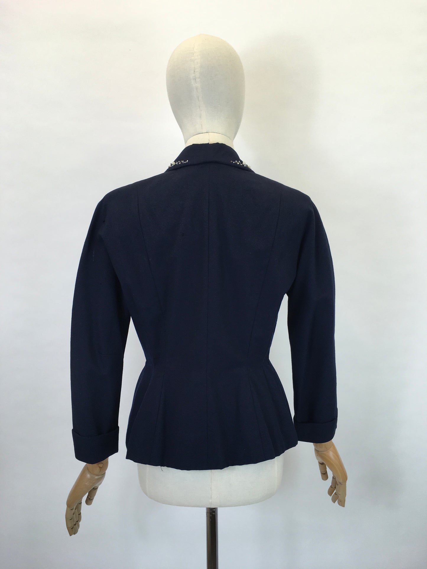 Original 1940’s NRA LABEL Navy Fitted Jacket - With Pearl & Beadwork Embelishment