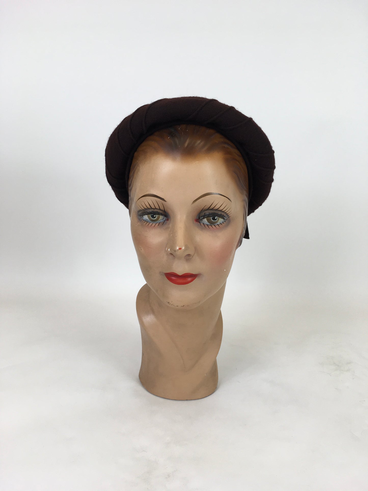 Original 1940's Open Crown Halo Hat - In Chocolate Brown