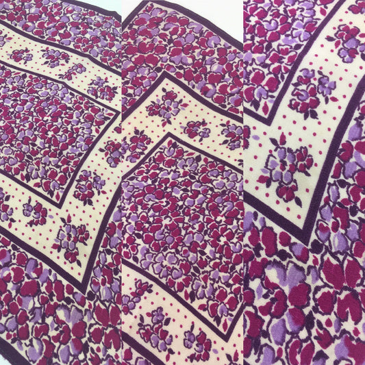 Original 1940’s Rayon Hankie - In a Mauve and Burgundy Floral