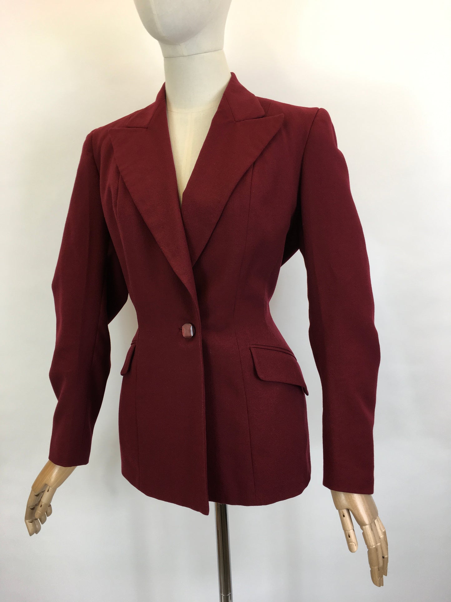 Original 1940’s Beautiful Longline Fitted Jacket - In A Rich Wine Colouring