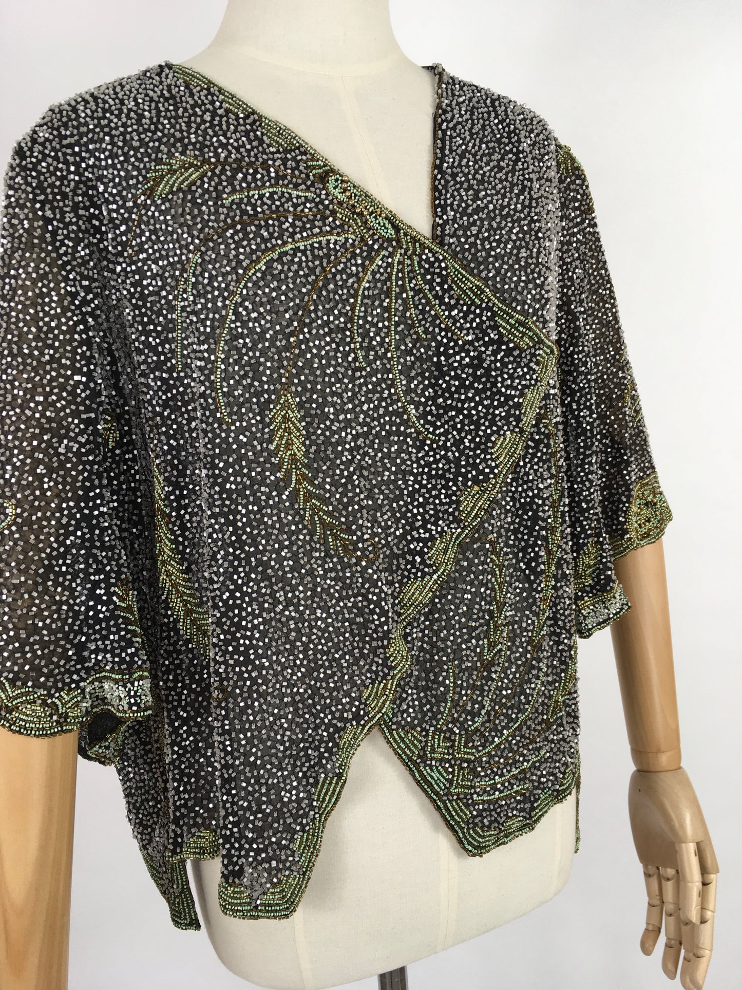 Original 1930s Exquisite Beaded Capelet - Museum Worthy In all its Beauty Fully Beaded In Black, Gold and Deco Green Beads