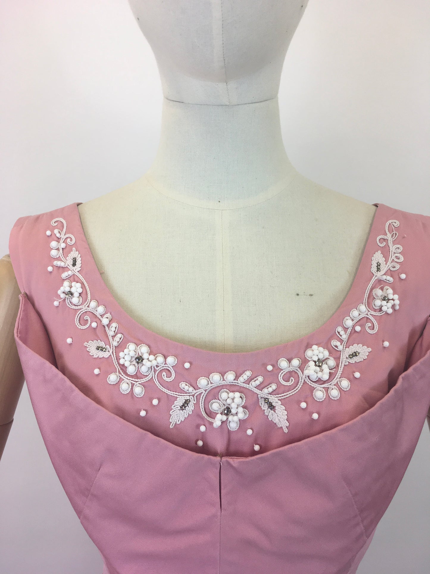 Original 1950's Sensational Dress with Beadwork Detailing - In a Delicate Rosebud Pink