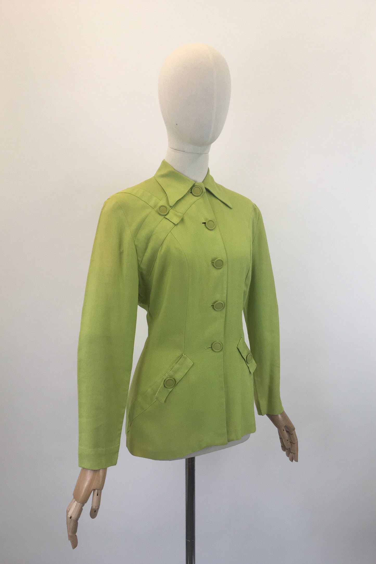 Original 1940's Fabulous Linen Jacket - In A Bright Chartreuse With Lovely Details