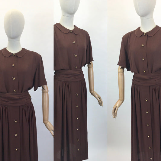 Original 1940’s SENSATIONAL Brown Fine Crepe Dress - ‘ A Jerry Gilden Spectator ‘