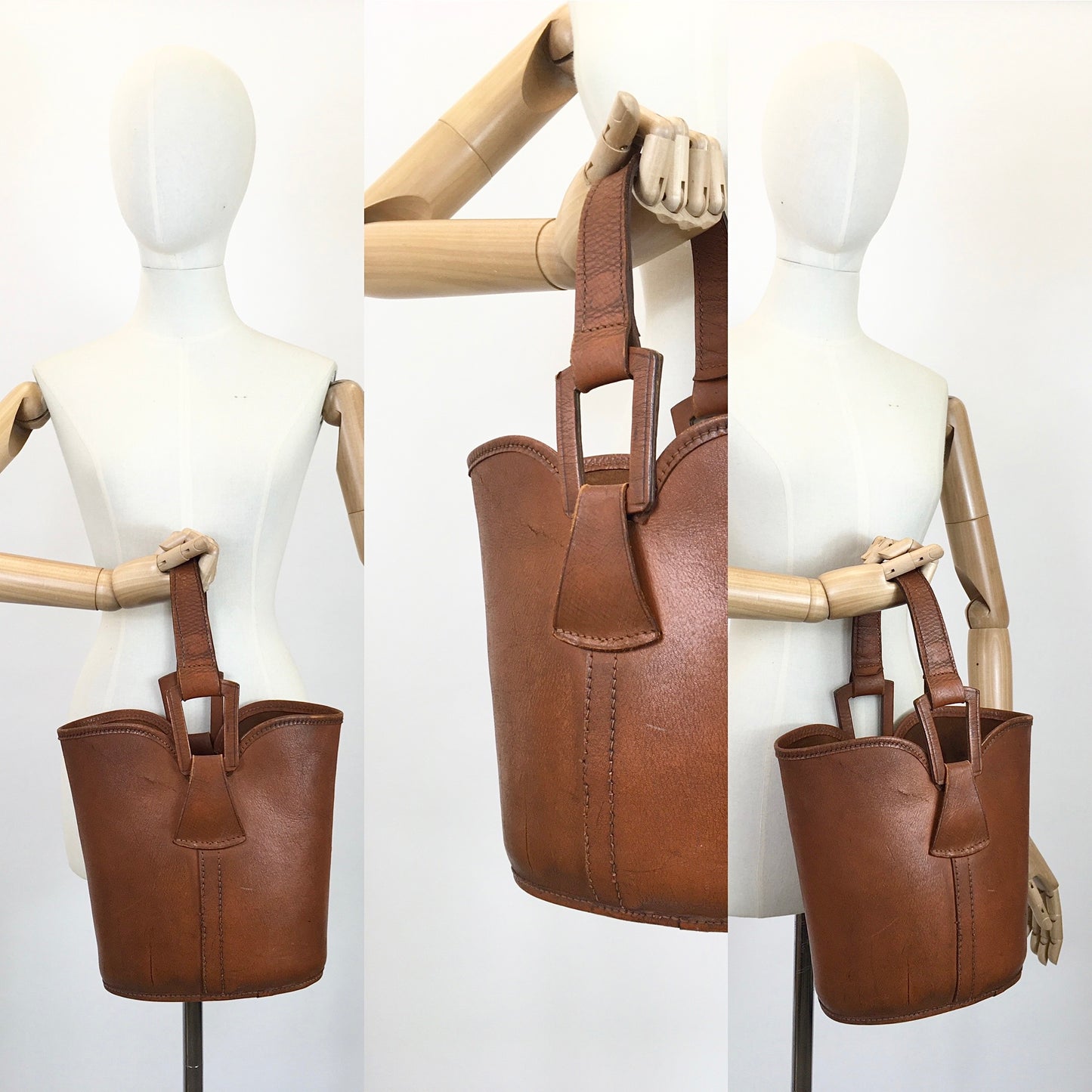 Original 1940's Fabulous Leather Bucket Bag - In A Lovely Warm Tan
