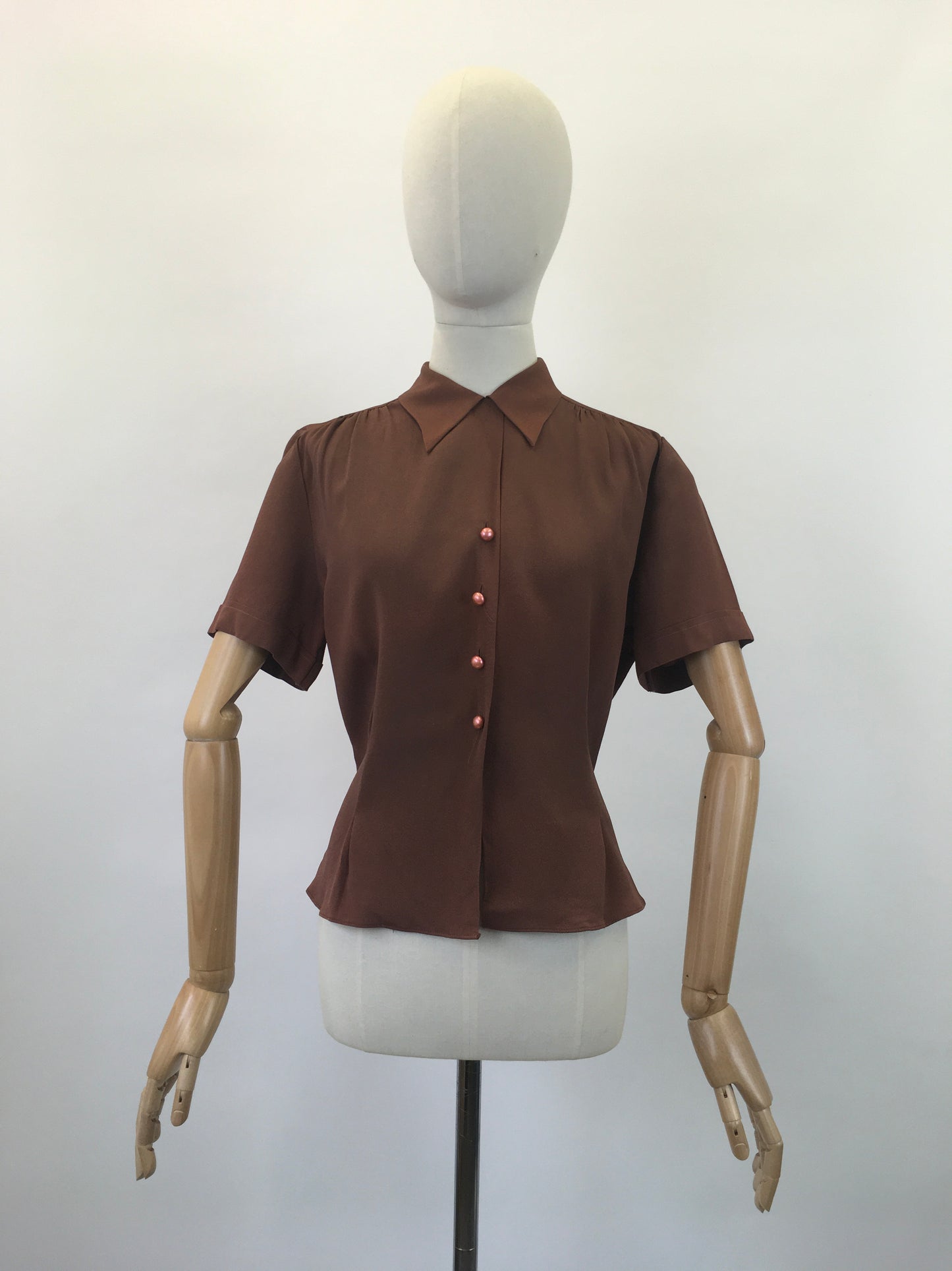 Original 1940's Darling Fine Crepe Blouse - In A Warm Chocolate Brown