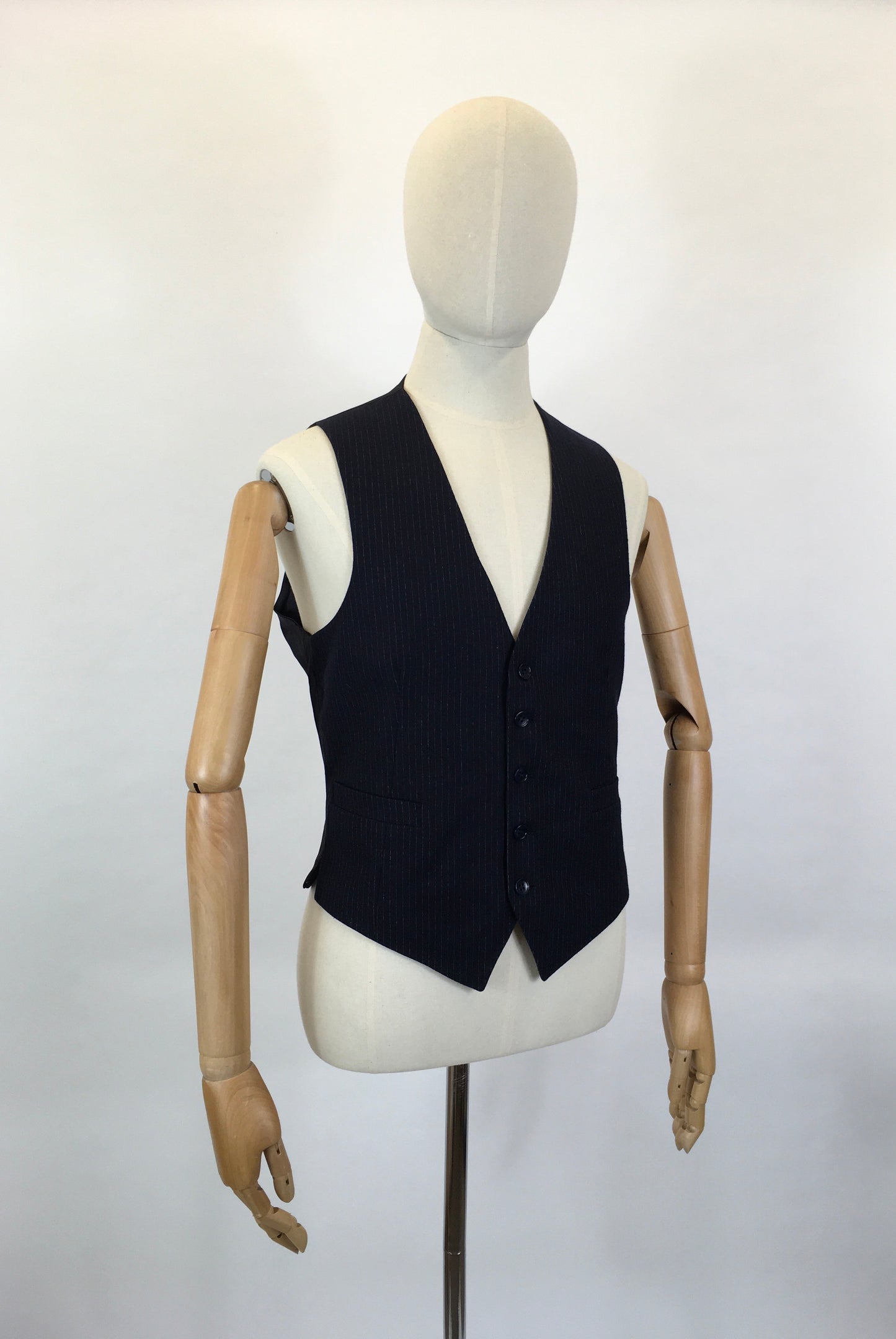 RESERVED DO NOT BUY - Original Gents Pinstripe Wool Waistcoat - With Button Front, Pockets & Backstrap Fastening