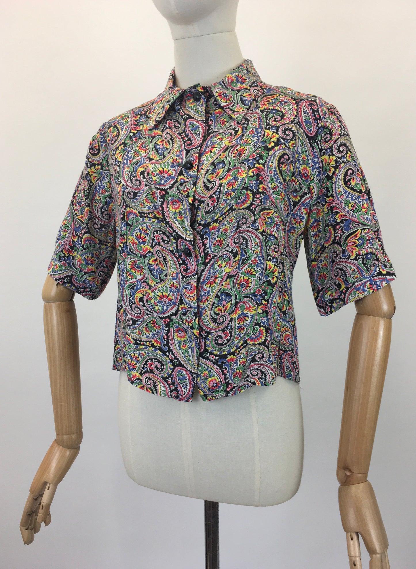 Original 1940's Fabulous Cotton Paisley Print Blouse - In Multi Coloured Brights