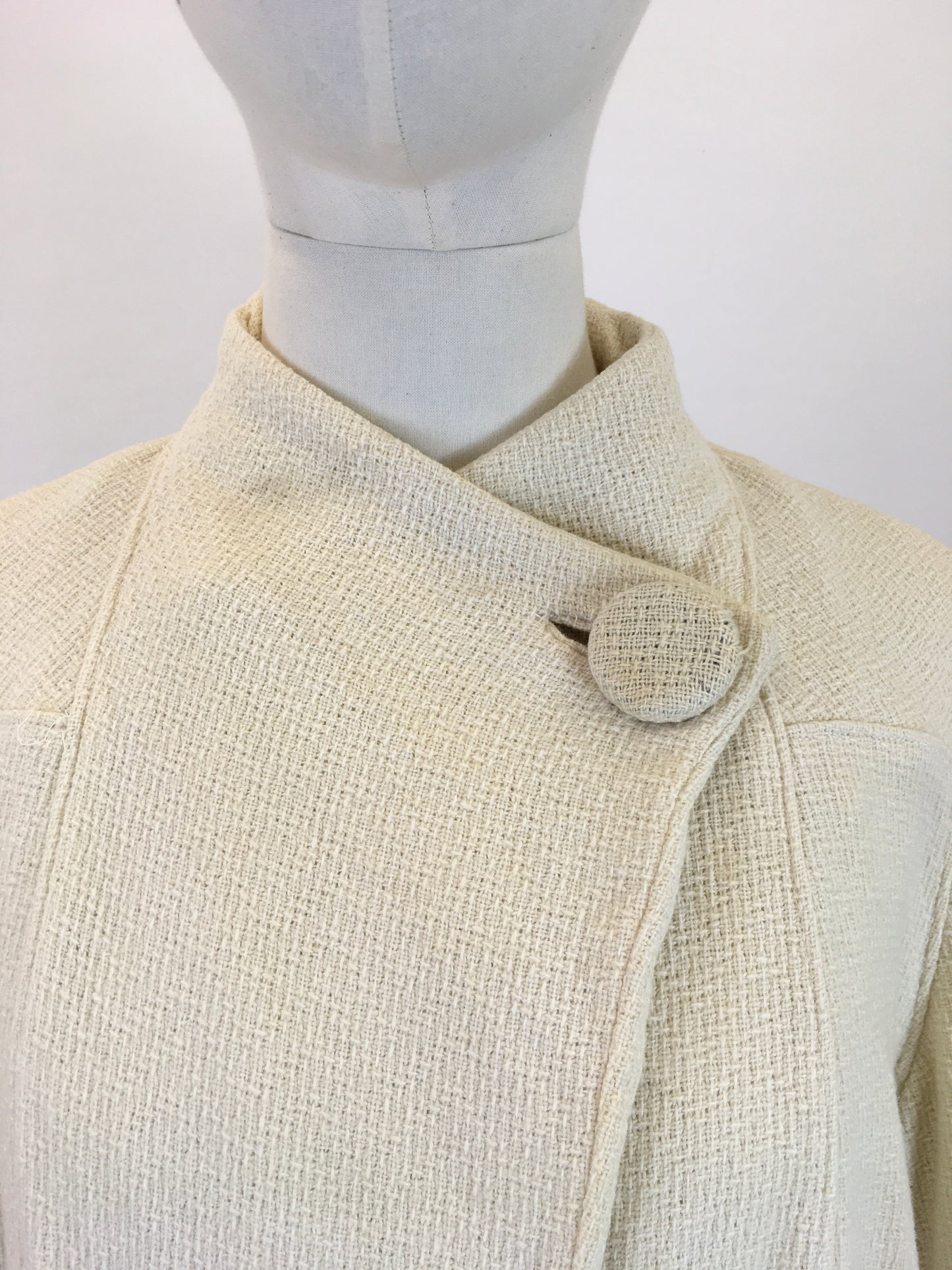 Original Early 1940's Darling Waffle Jacket - In A Light Cream with Deco Details