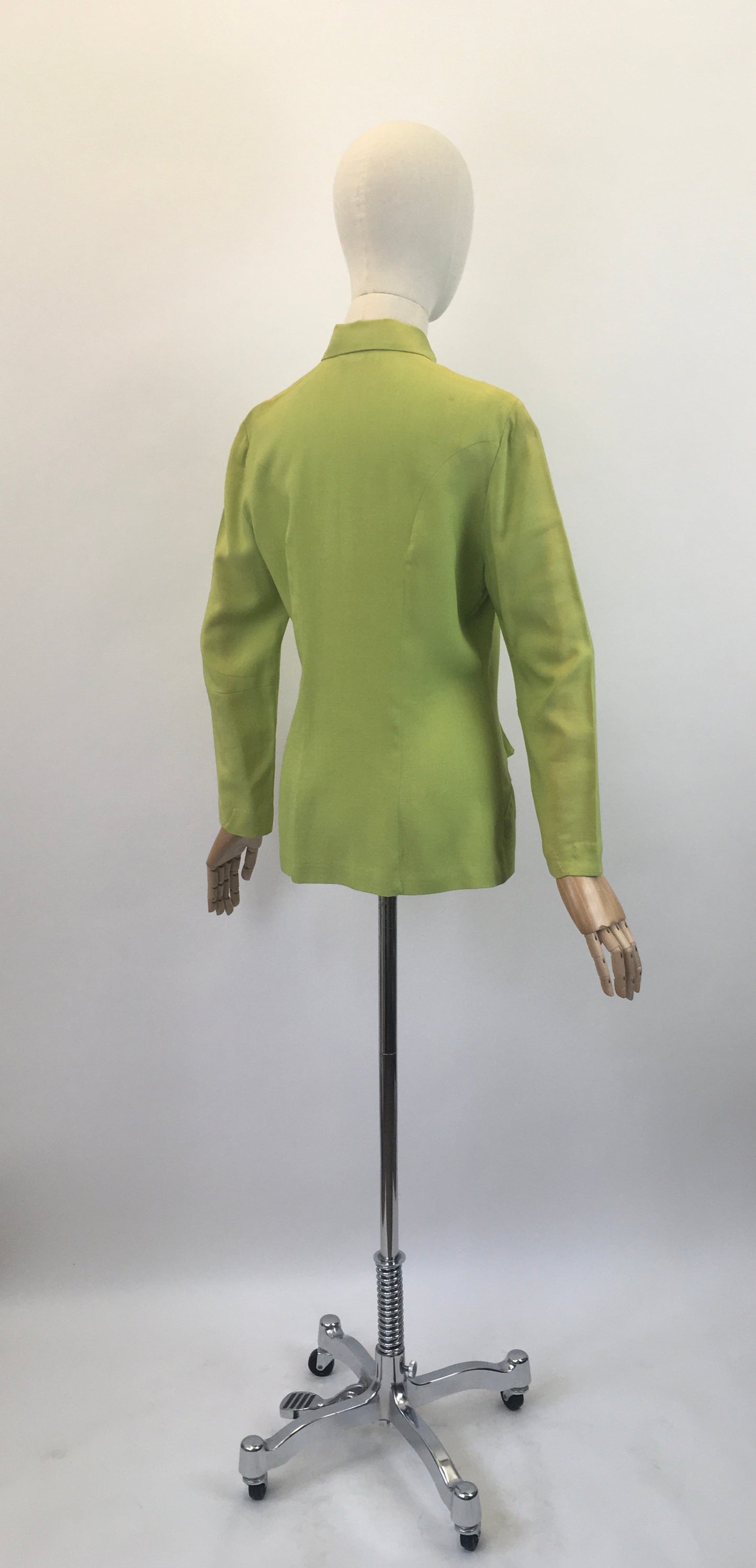 Original 1940's Fabulous Linen Jacket - In A Bright Chartreuse With Lovely Details