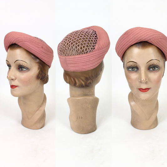 Original 1940's Darling Turban Halo Hat With Open Crown - In A Powdered Salmon Crepe