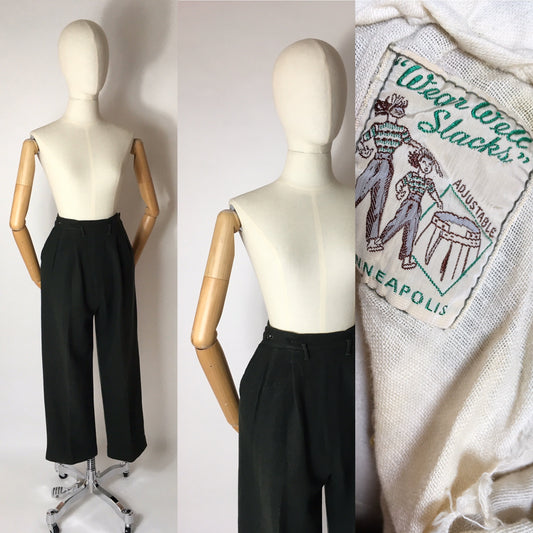 Original Early 1950’s Slacks - In a Beautiful Forest Green Wool