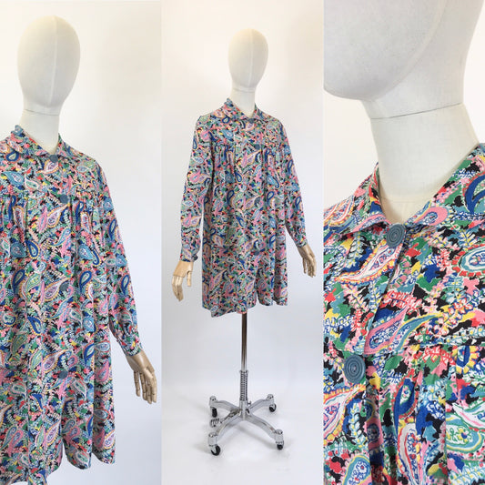 Original 1940’s CC41 Stunning Cotton Smock - In the Most Vibrant Floral & Paisley Print