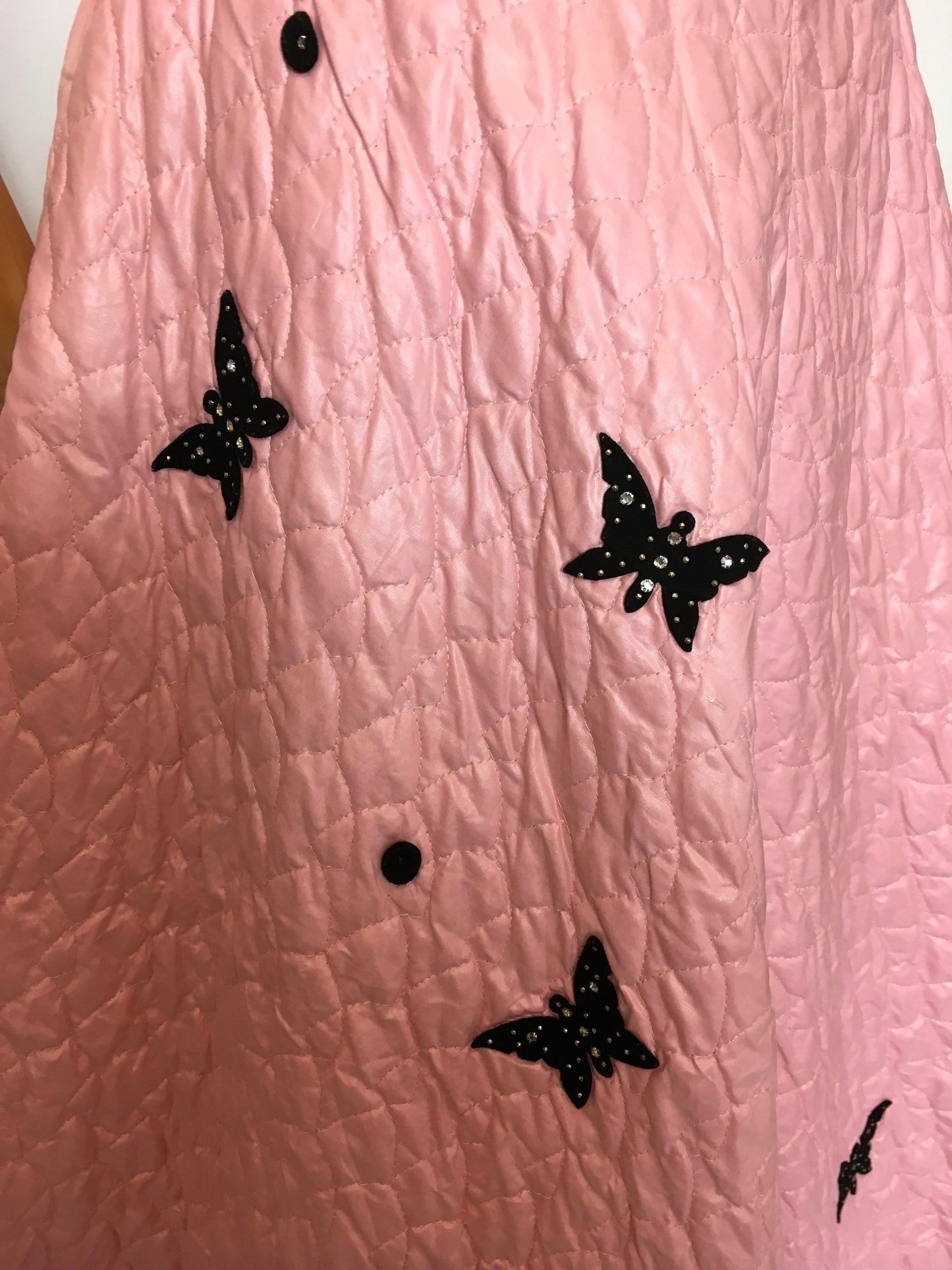 Original Darling 1950's quilted full circle skirt - In a Cute pink featuring black embelished Butterflies