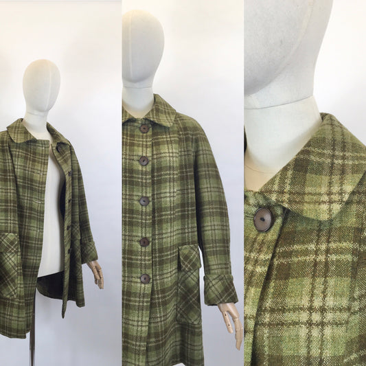 Original 1950’s FABULOUS Green Check Jacket/ Coat  - Classic 50’s Styling & Great Pockets