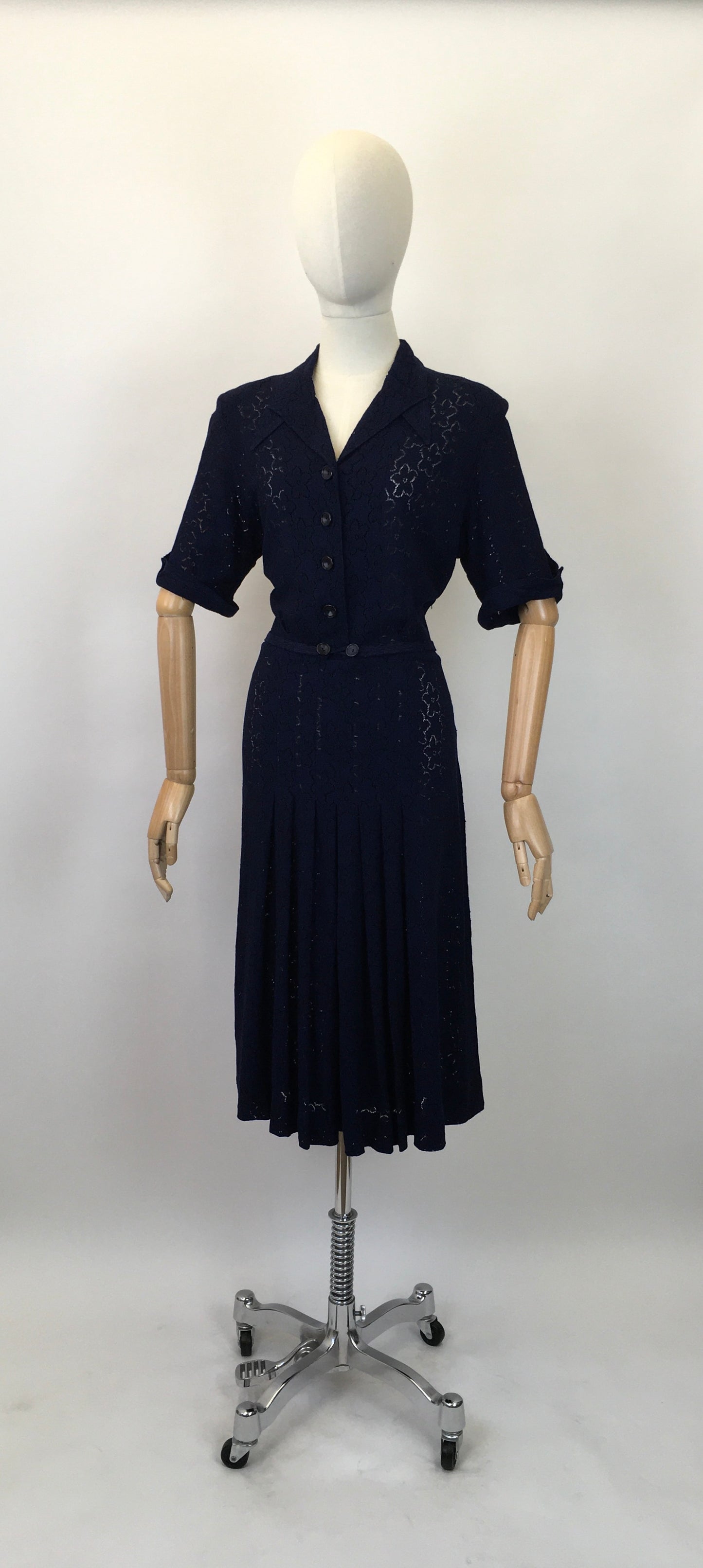 Original 1930's Stunning Lace Dress in a Classic Navy - With Exquisite Details