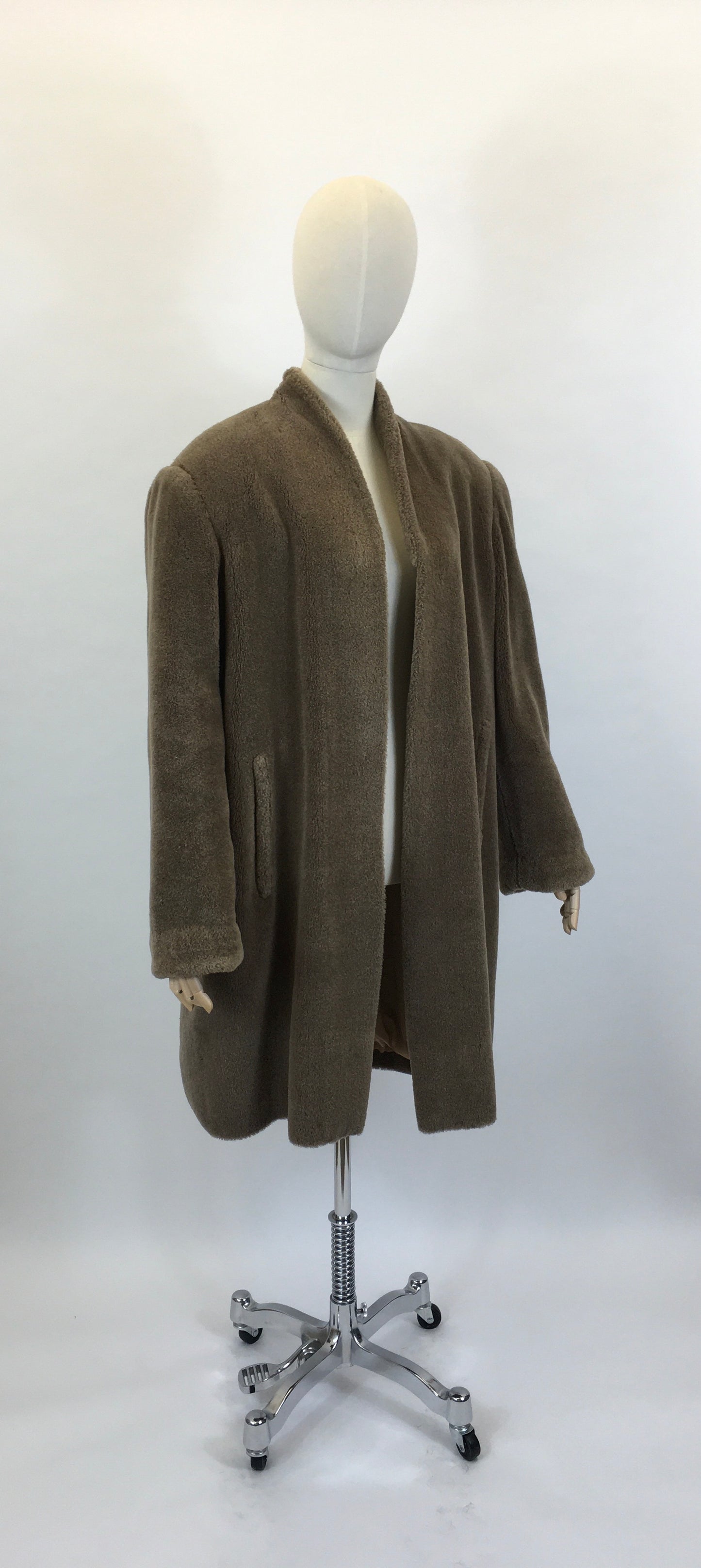 Original 1940’s Faux Fur Teddy Coat - With Classic 40’s Silhouette and Strong Shoulders