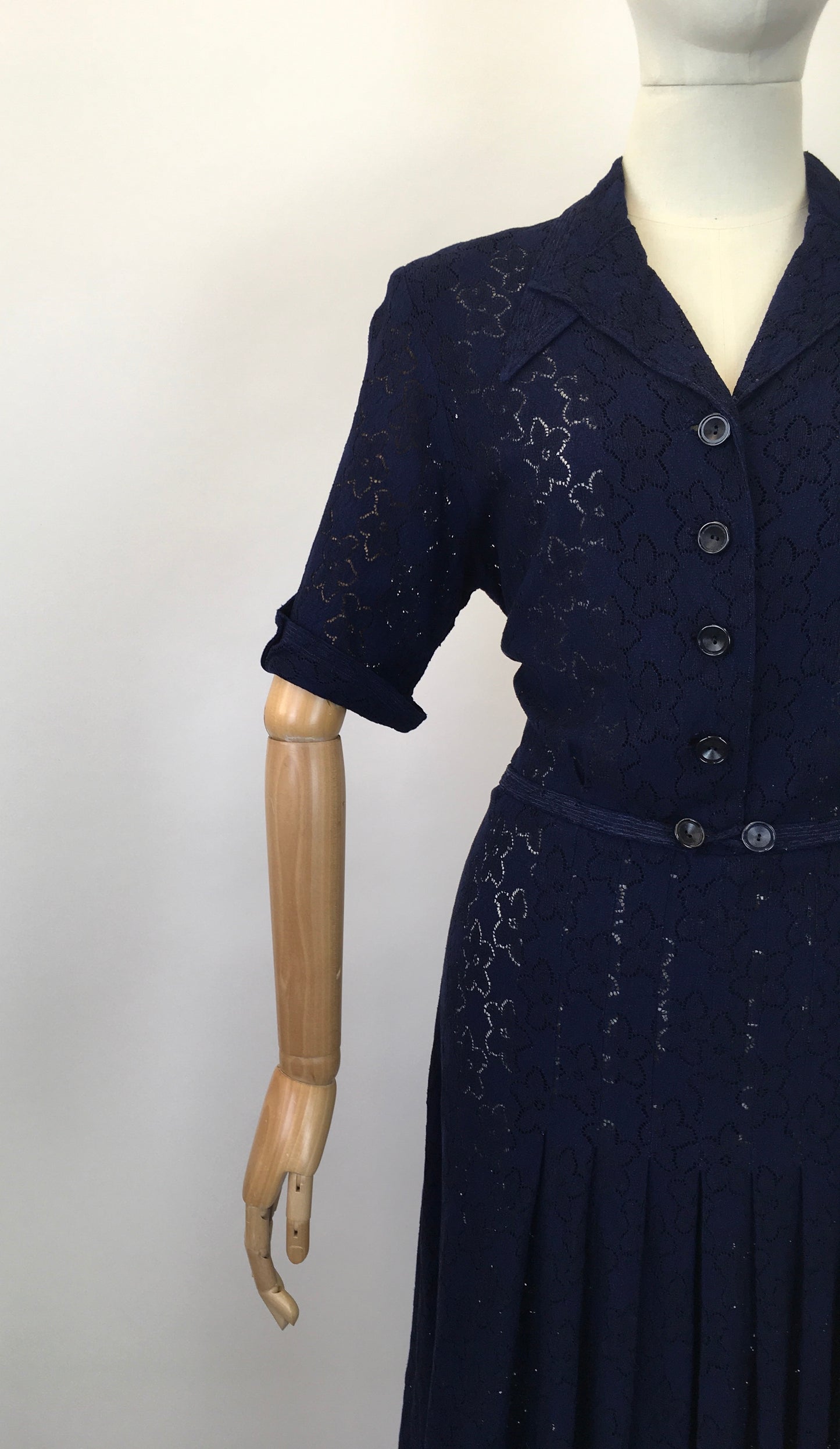 Original 1930's Stunning Lace Dress in a Classic Navy - With Exquisite Details