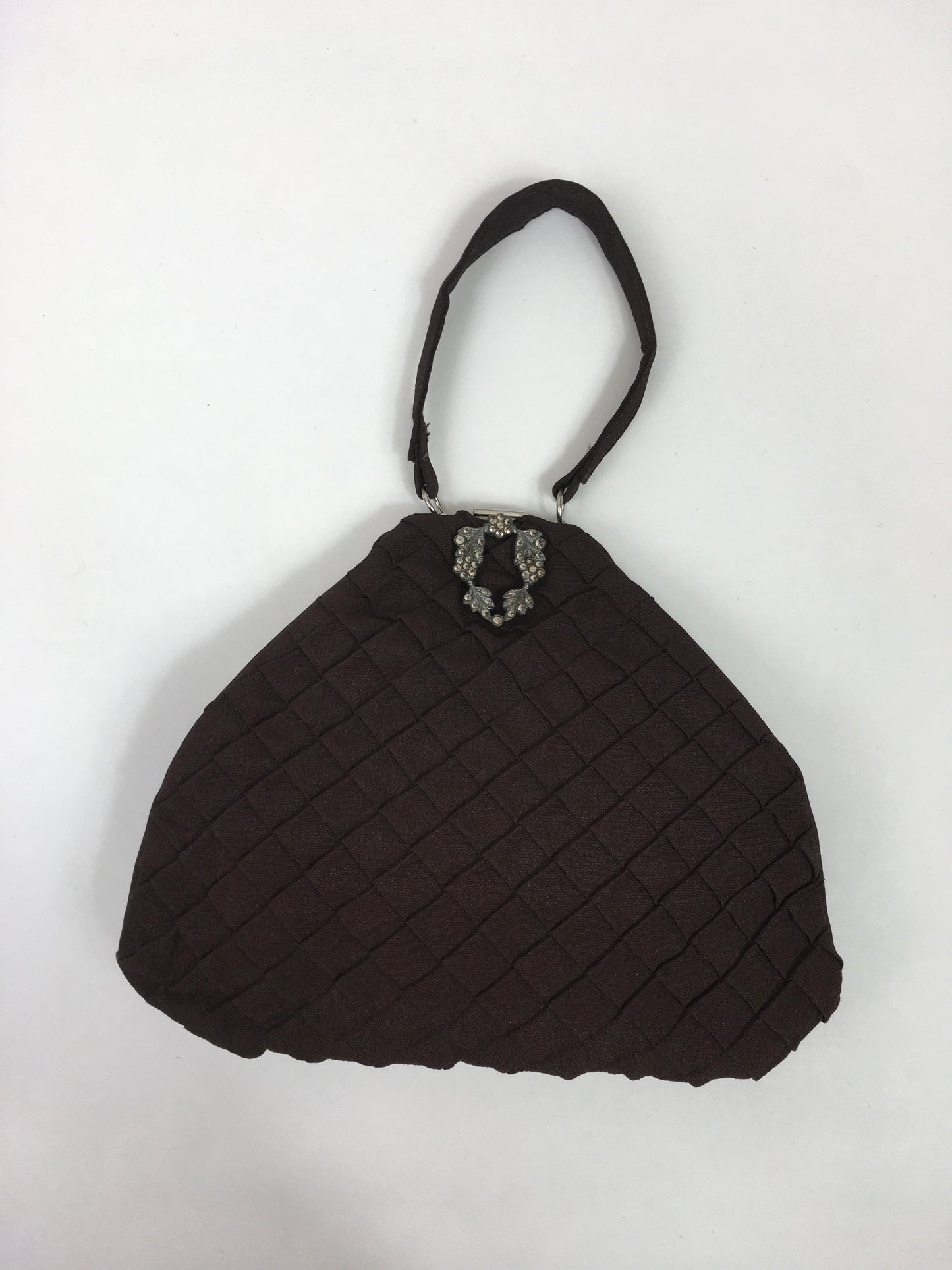 Original 1930's Stunning Warm Brown Crepe Evening Bag - With Pleated Details