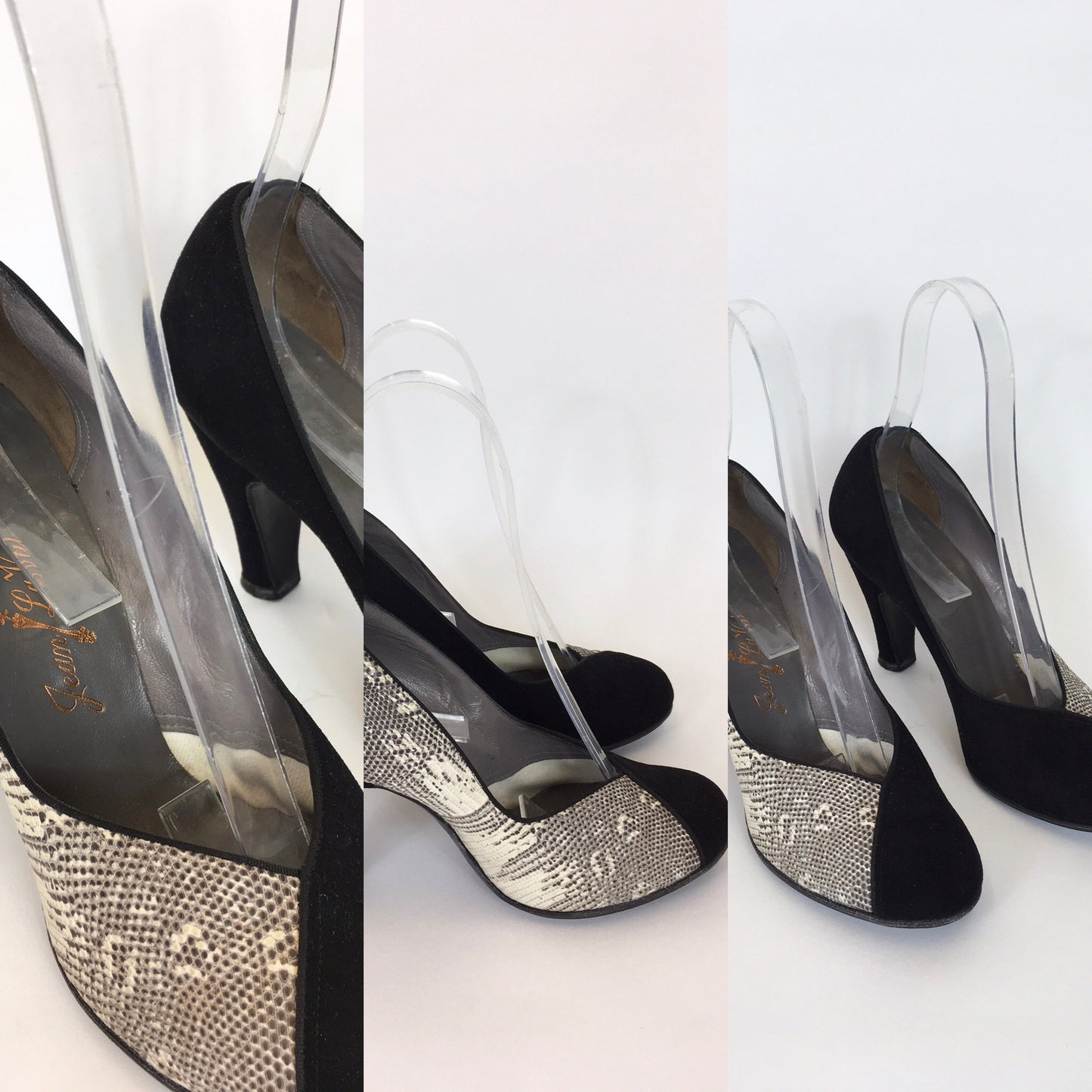 Original 1950’s STUNNING Black And Snakeskin Heels - Made By ‘ Jean La Val ‘