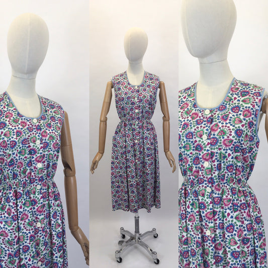 Original 1940’s Cotton Button Front Dress - In A Fabulous Floral Print