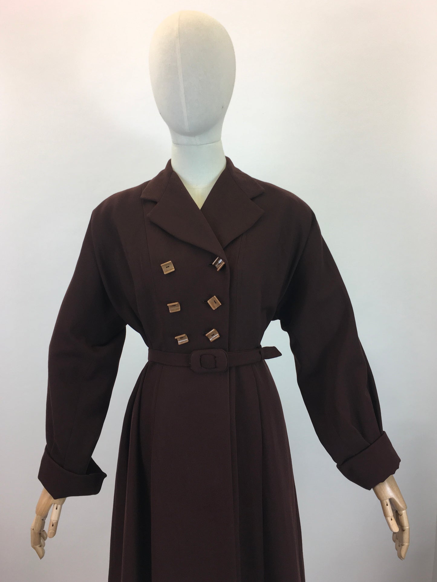 Original 1940's Stunning Gaberdine Coat - In A Warm Chocolate Brown