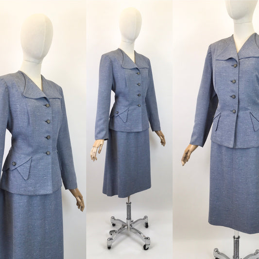 Original Late 1940’s early 1950’s Atomic Fleck 2pc Suit - In a Lovely Powdered Blue