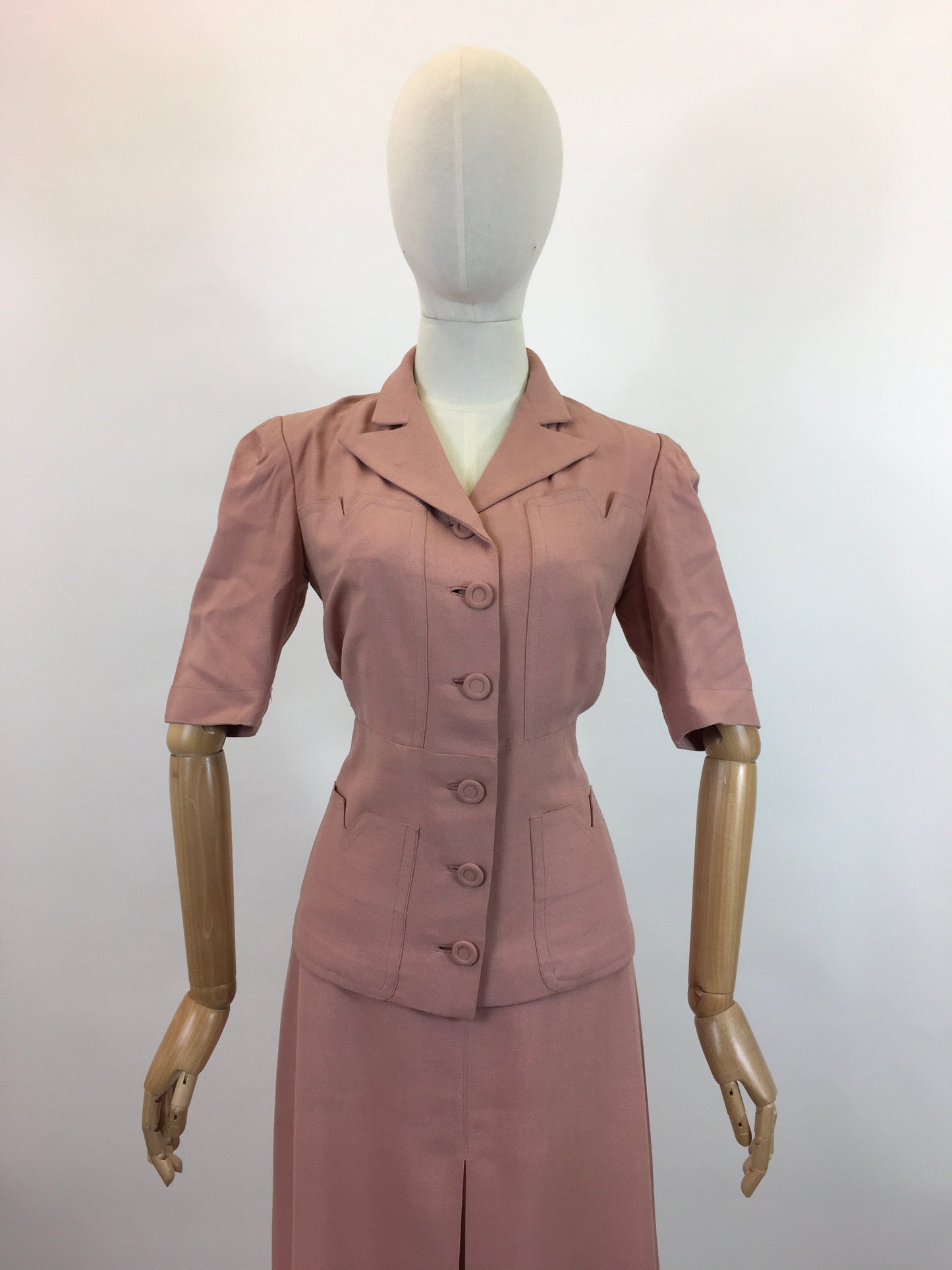 Original 1940's 2pc Linen Summer Suit - In A Powdered Pink