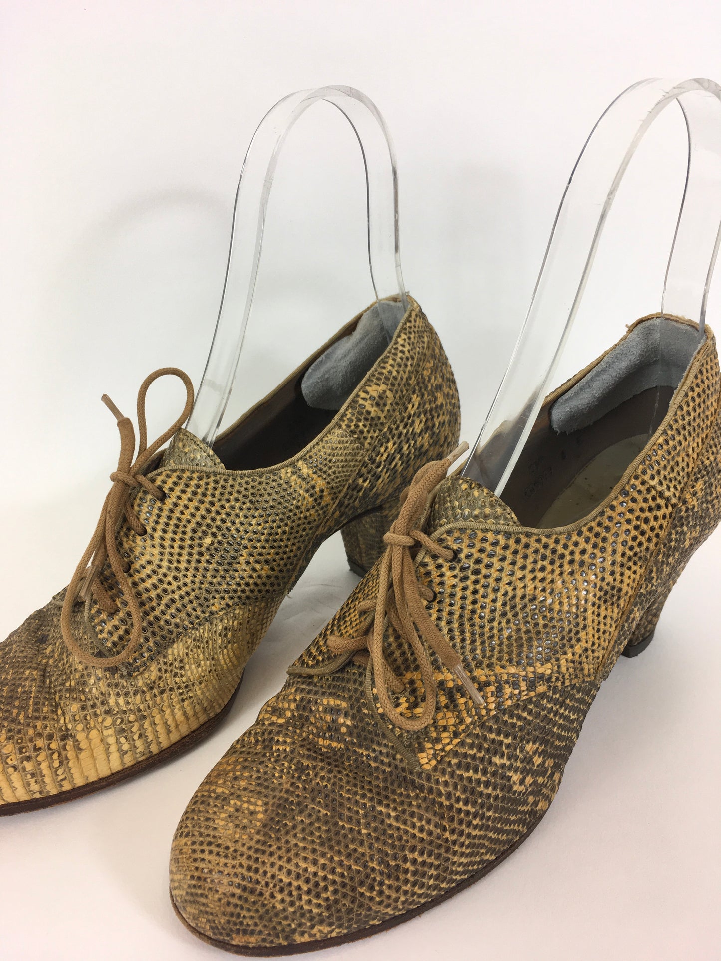 Original 1940’s Fabulous Snakeskin Heeled Lace Up Shoes - In A Lovely Warm Golden Tone