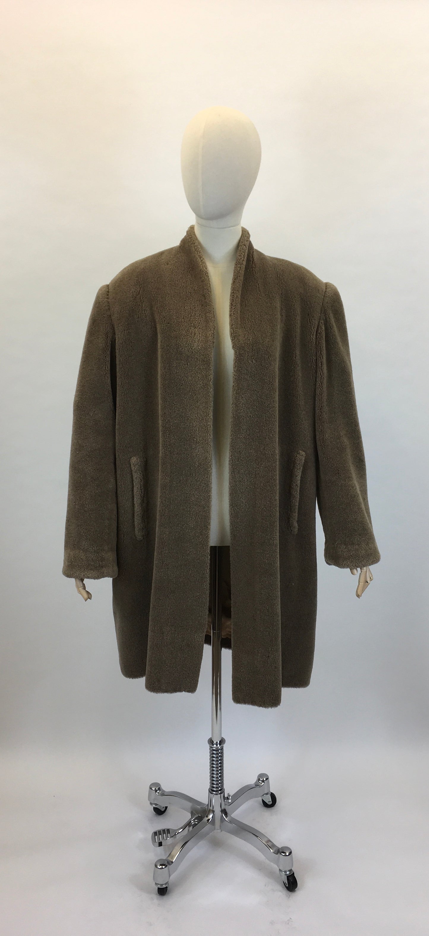 Original 1940’s Faux Fur Teddy Coat - With Classic 40’s Silhouette and Strong Shoulders