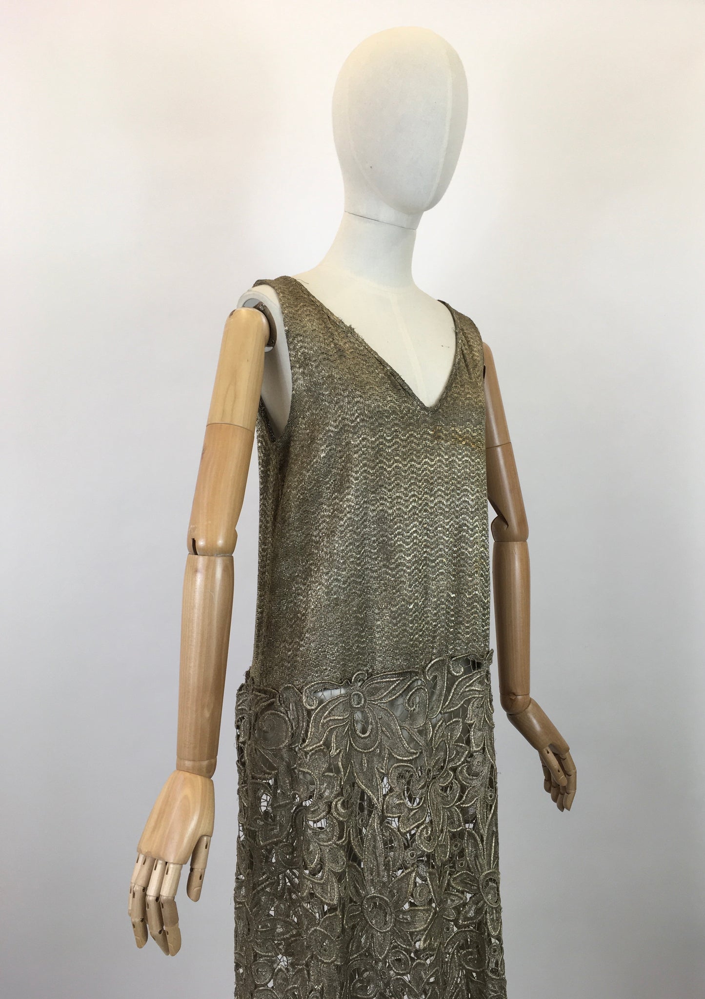 Original 1920's Sensational Gold Lame Dress with Fretwork Floral - Worn in 1926 For The Original Owners Wedding