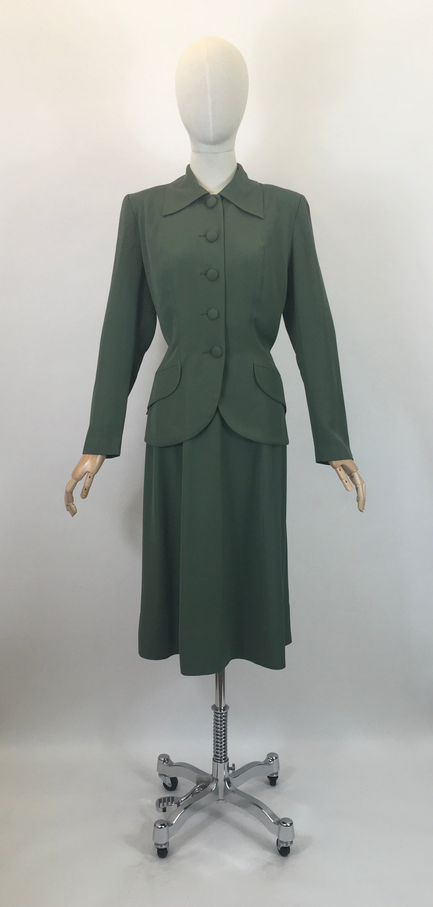 Original 1940's Fabulous 2pc Gabardine Suit - In A Soft Sage Green