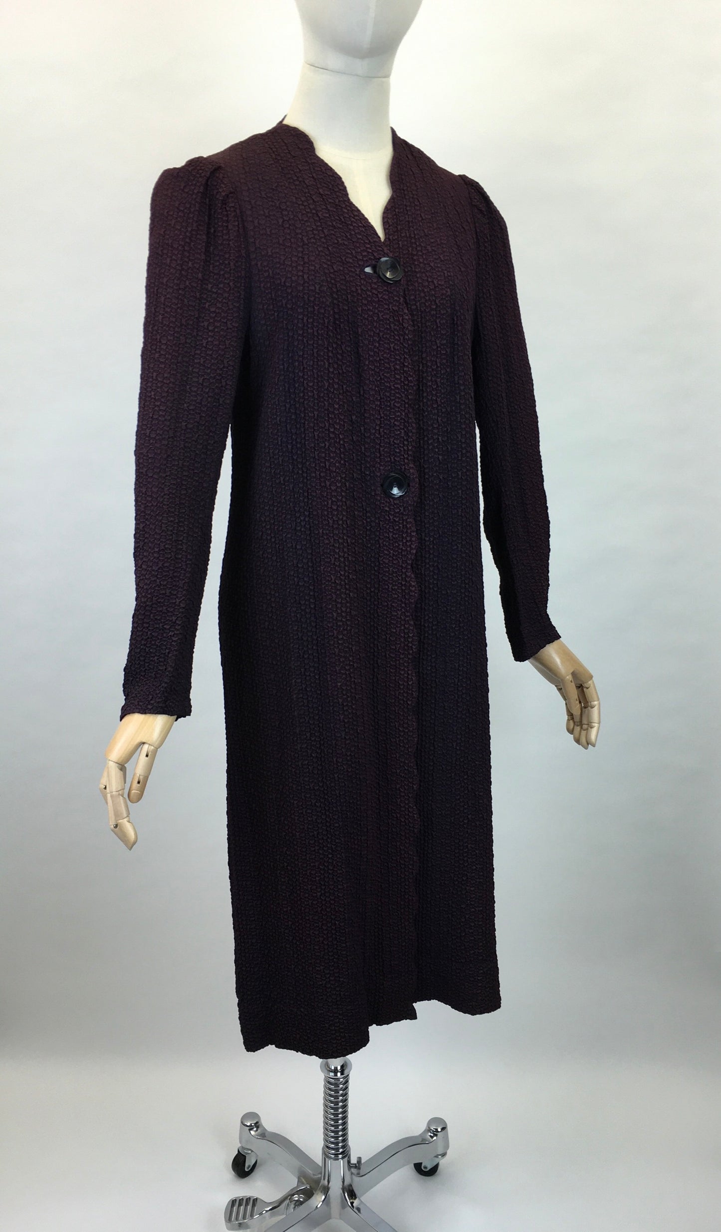 Original 1930s Summer Overcoat - In a Fabulous Textured Waffle Crepe in Faded Navy