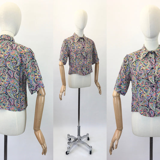 Original 1940's Fabulous Cotton Paisley Print Blouse - In Multi Coloured Brights