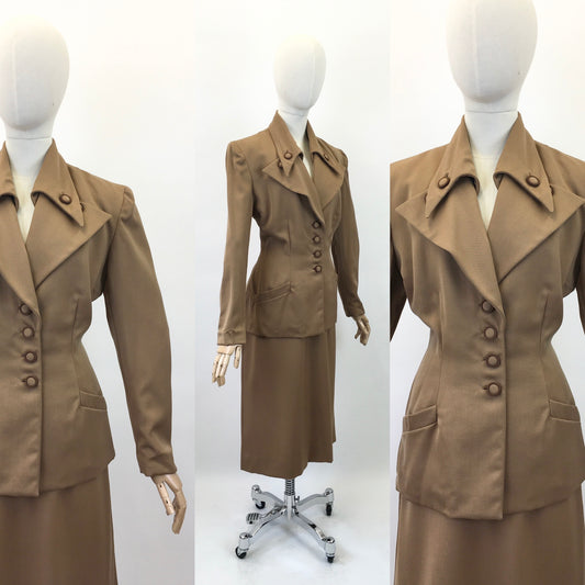 Original 1940's Sensational American 2 Pc Suit - In A Warm Caramel Brown