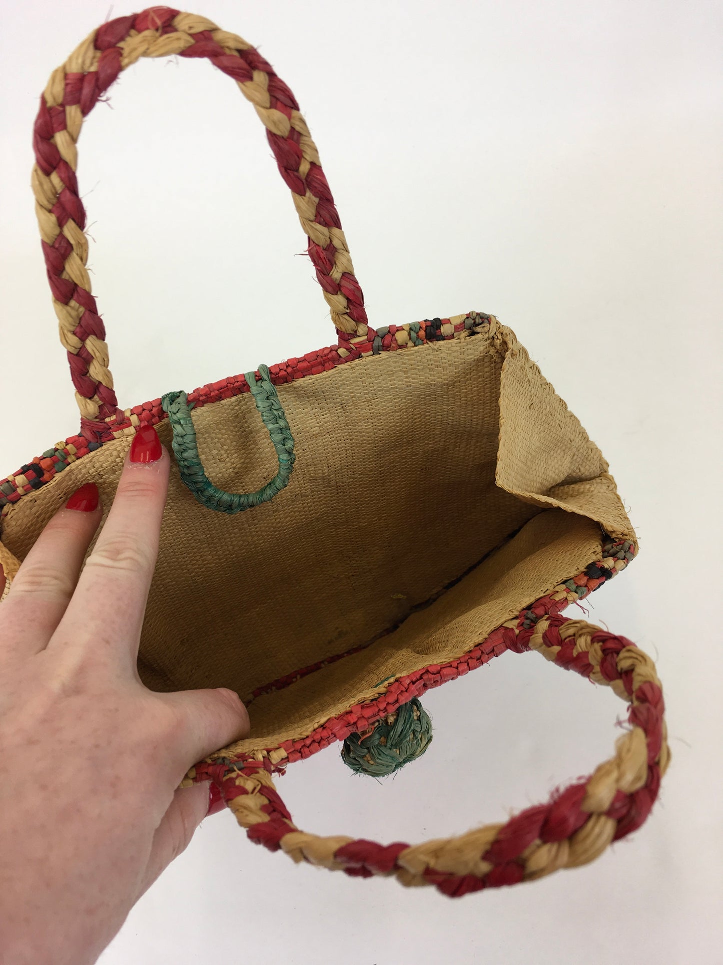 Original 1930’s/ 1940’s Raffia Straw Handbag - In Multicoloured Tones