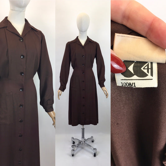 Original 1940’s DEADSTOCK CC41 Cotton Linen Dress in Chocolate Brown - With Original Shop Labels