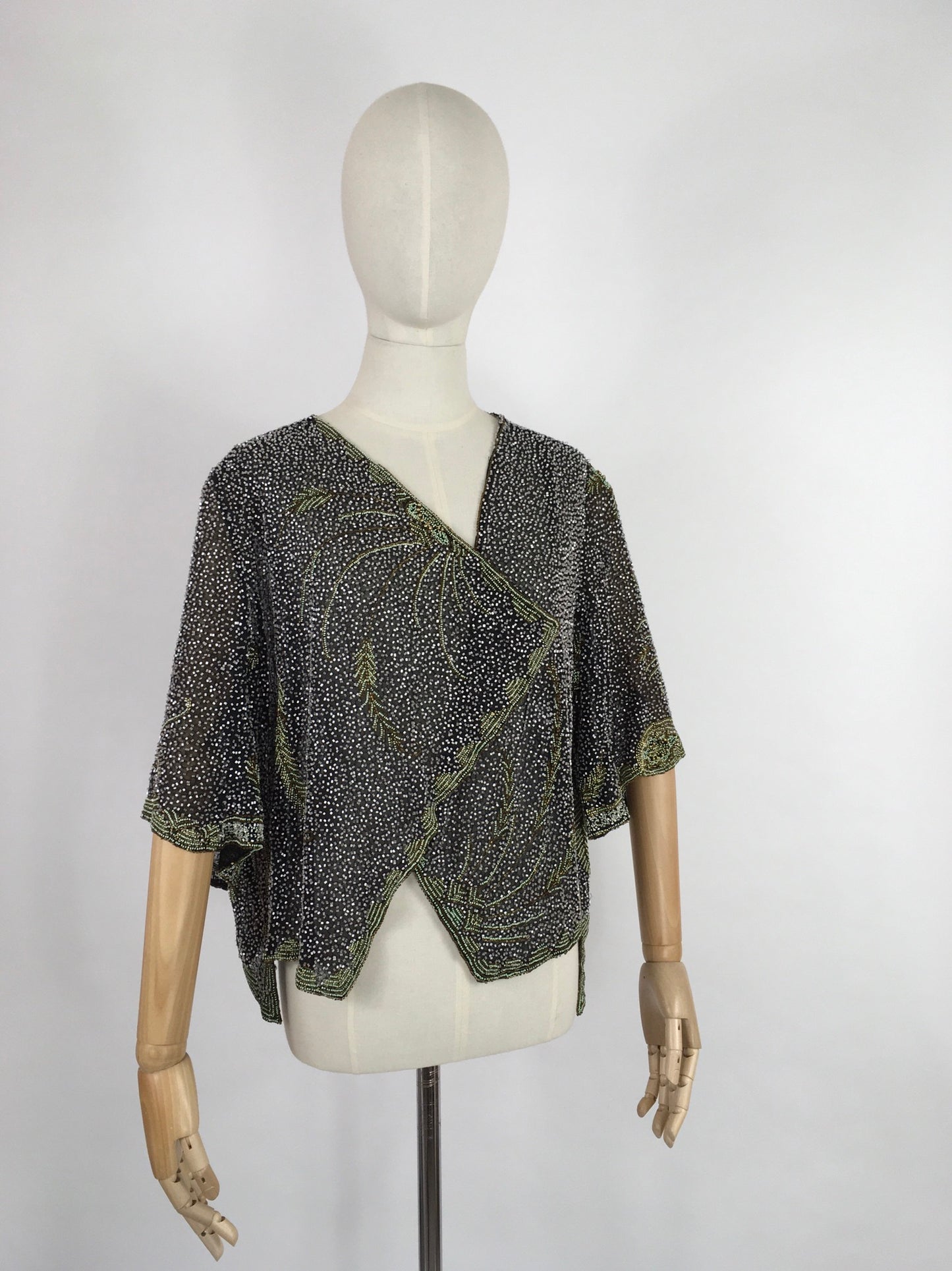 Original 1930s Exquisite Beaded Capelet - Museum Worthy In all its Beauty Fully Beaded In Black, Gold and Deco Green Beads