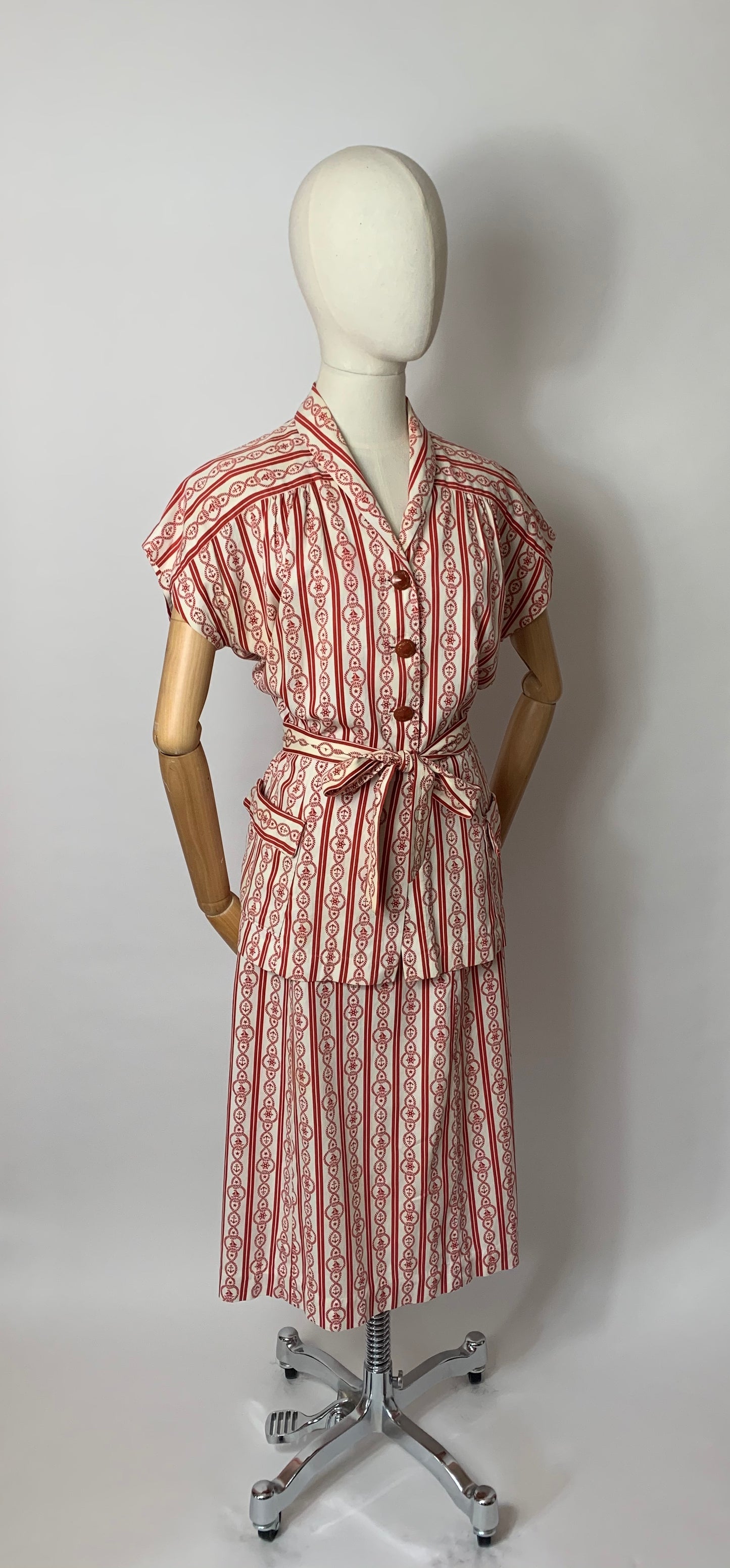 Original 1940’s 3 pc Summer Suit - In a lovely Nautical Print in Red & Ivory