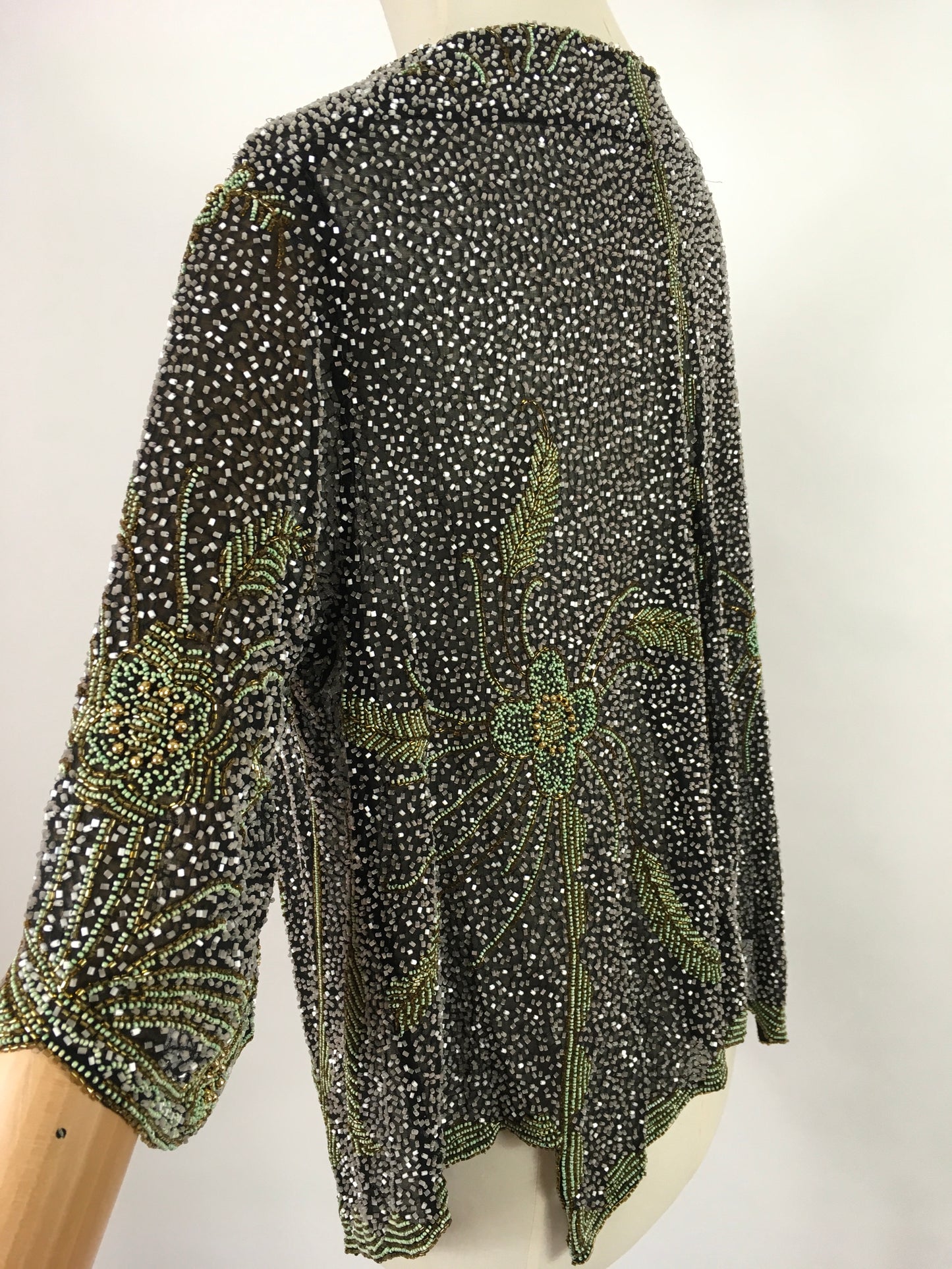 Original 1930s Exquisite Beaded Capelet - Museum Worthy In all its Beauty Fully Beaded In Black, Gold and Deco Green Beads