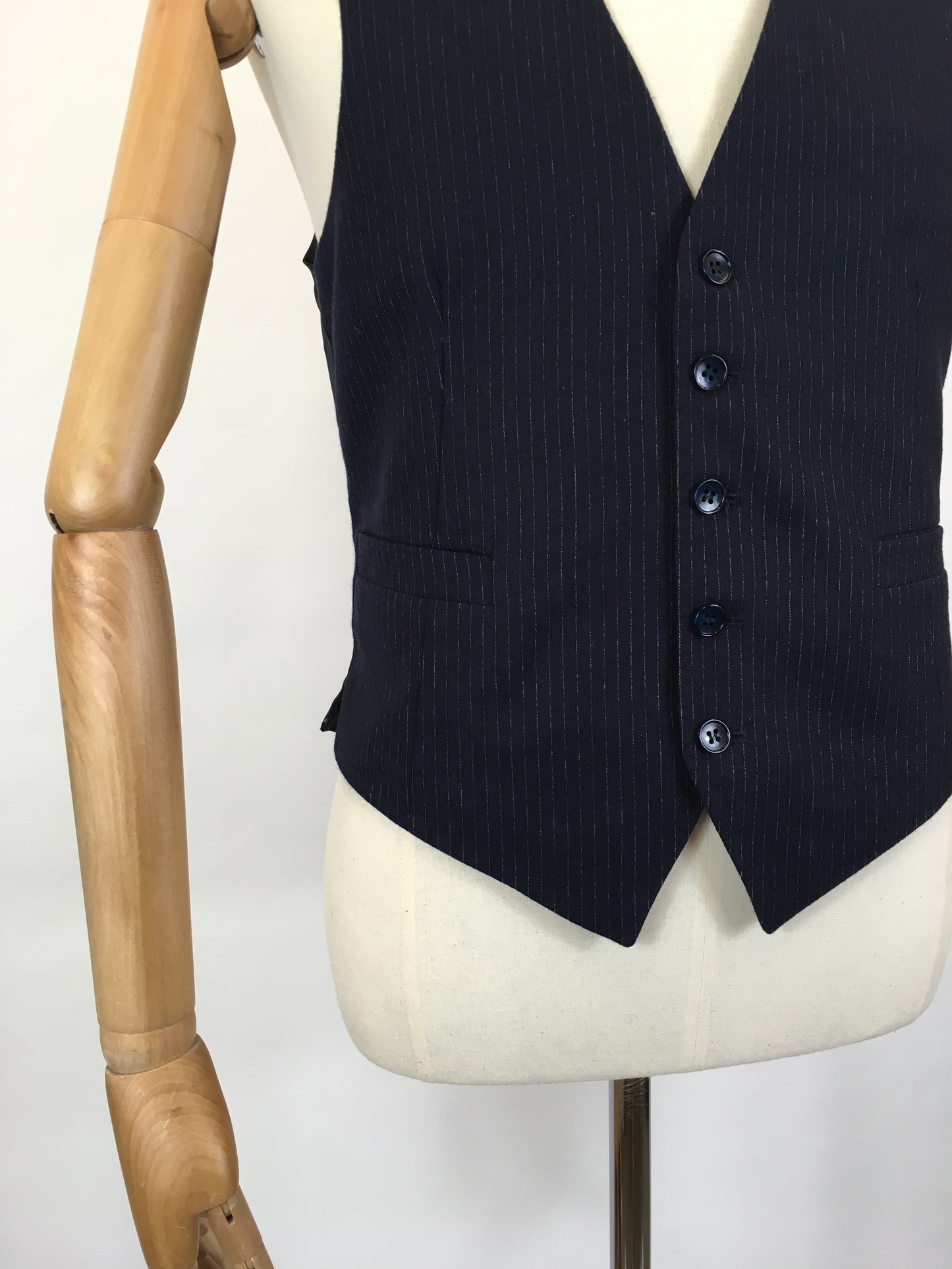 RESERVED DO NOT BUY - Original Gents Pinstripe Wool Waistcoat - With Button Front, Pockets & Backstrap Fastening