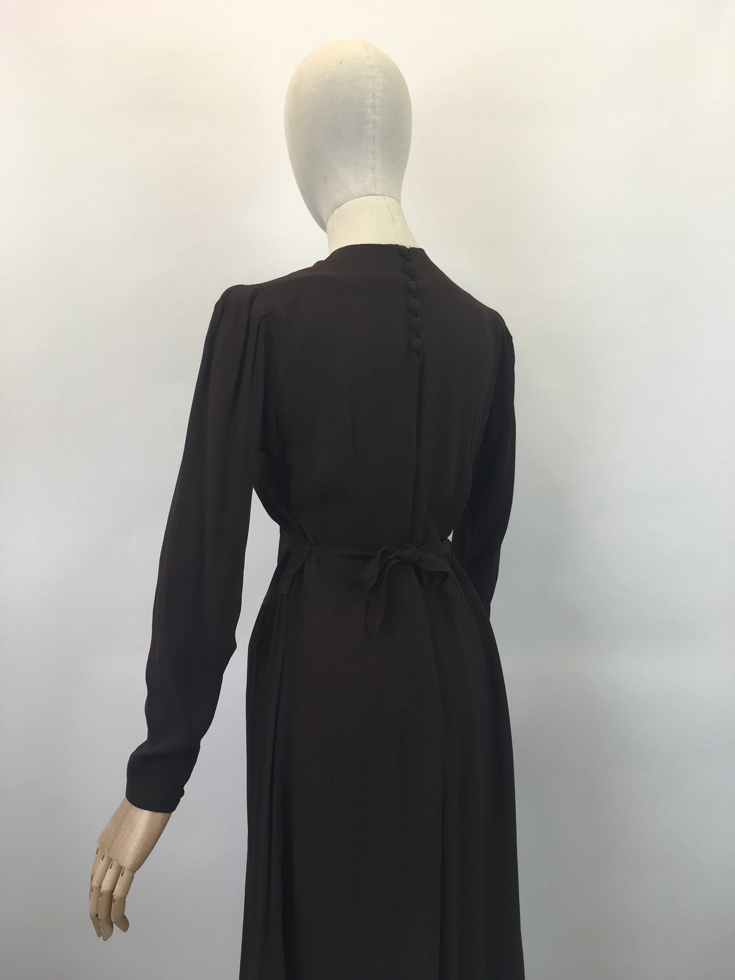 Original 1940's Sublime ' Mary Browne' CC41 Crepe Dress - In A Warming Brown with Roulette Loop Detailing